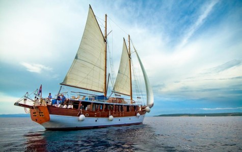 Adriatic Sea, Croatia. Wooden sailboat.